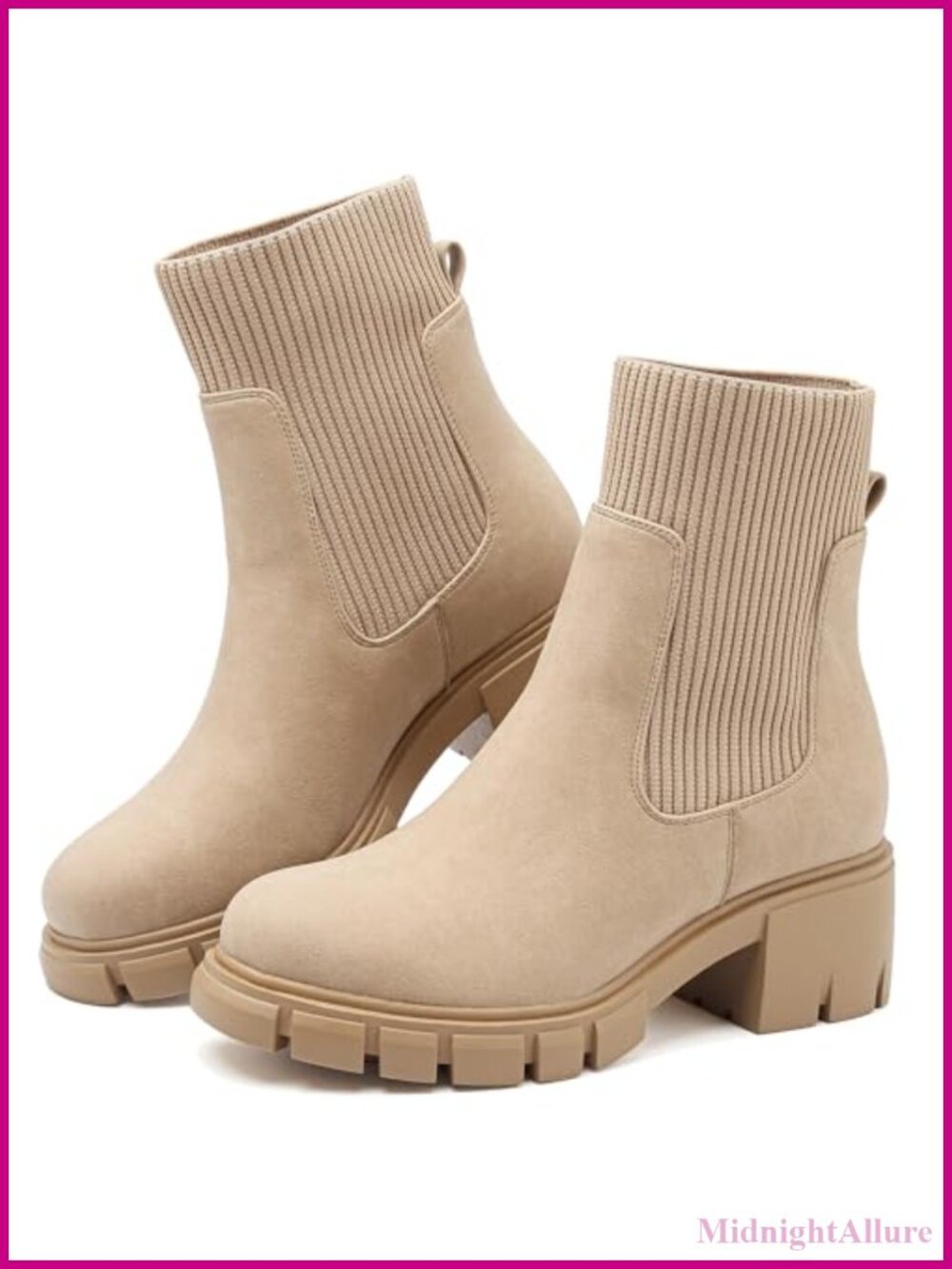Women Platform Chelsea Ankle Booties Lug Sole Chunky Block Heel PU Leather Fall